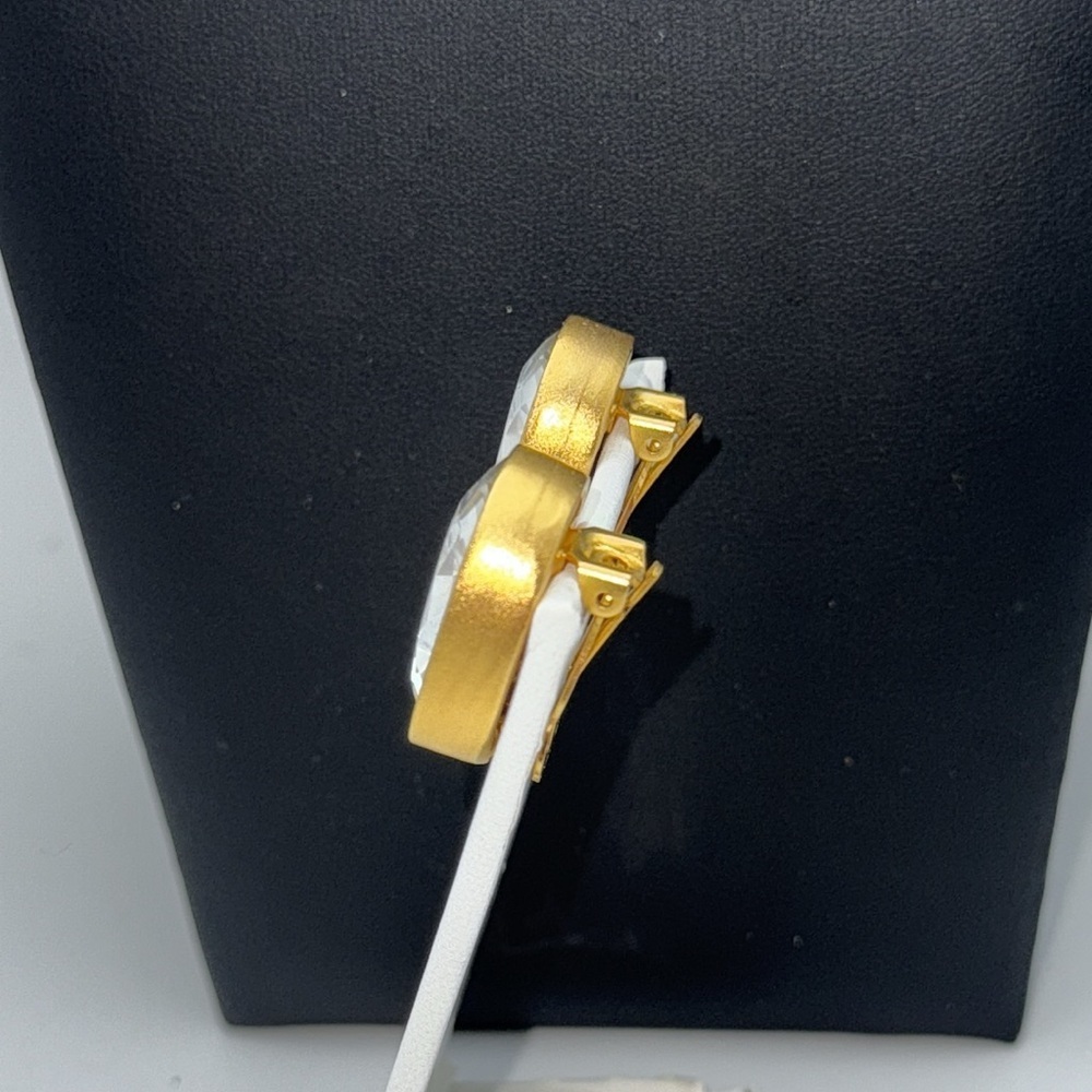 Vintage Ellen Deisgn clear faceted headlight 80s oval statement clip earrings - Picture 3 of 11